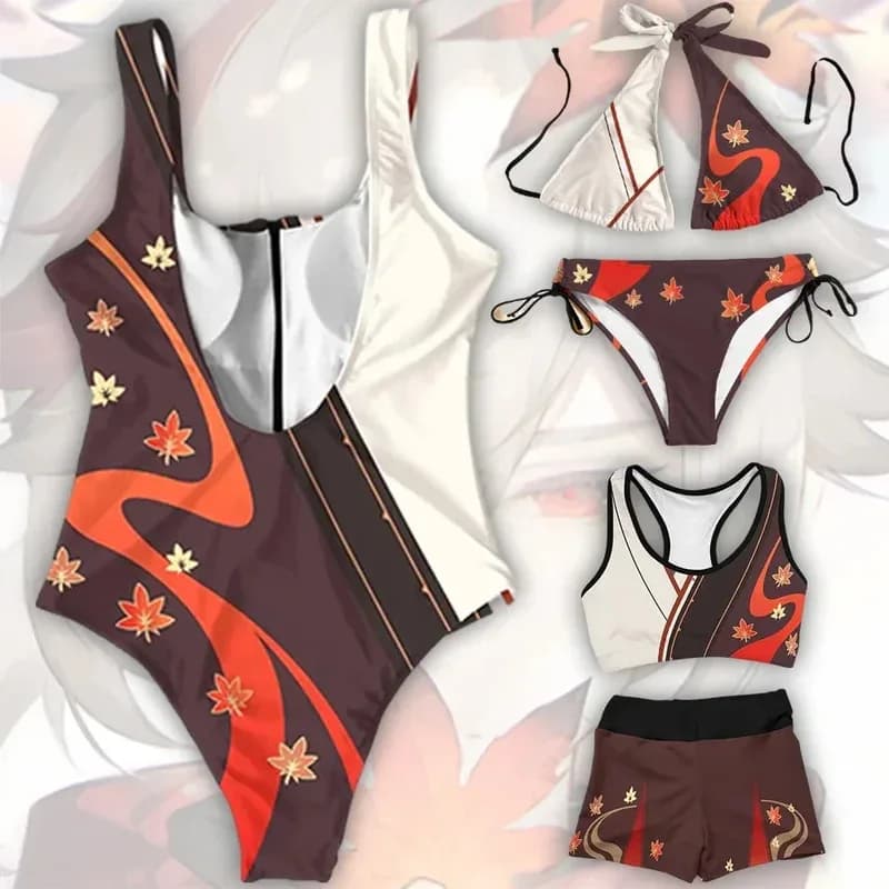 2023 Anime Kaedehara Kazuha Costume da bagno Carino Genshin Impact Cosplay Bikini Set Costume estivo Modello foglia d'acero Top e pantaloni