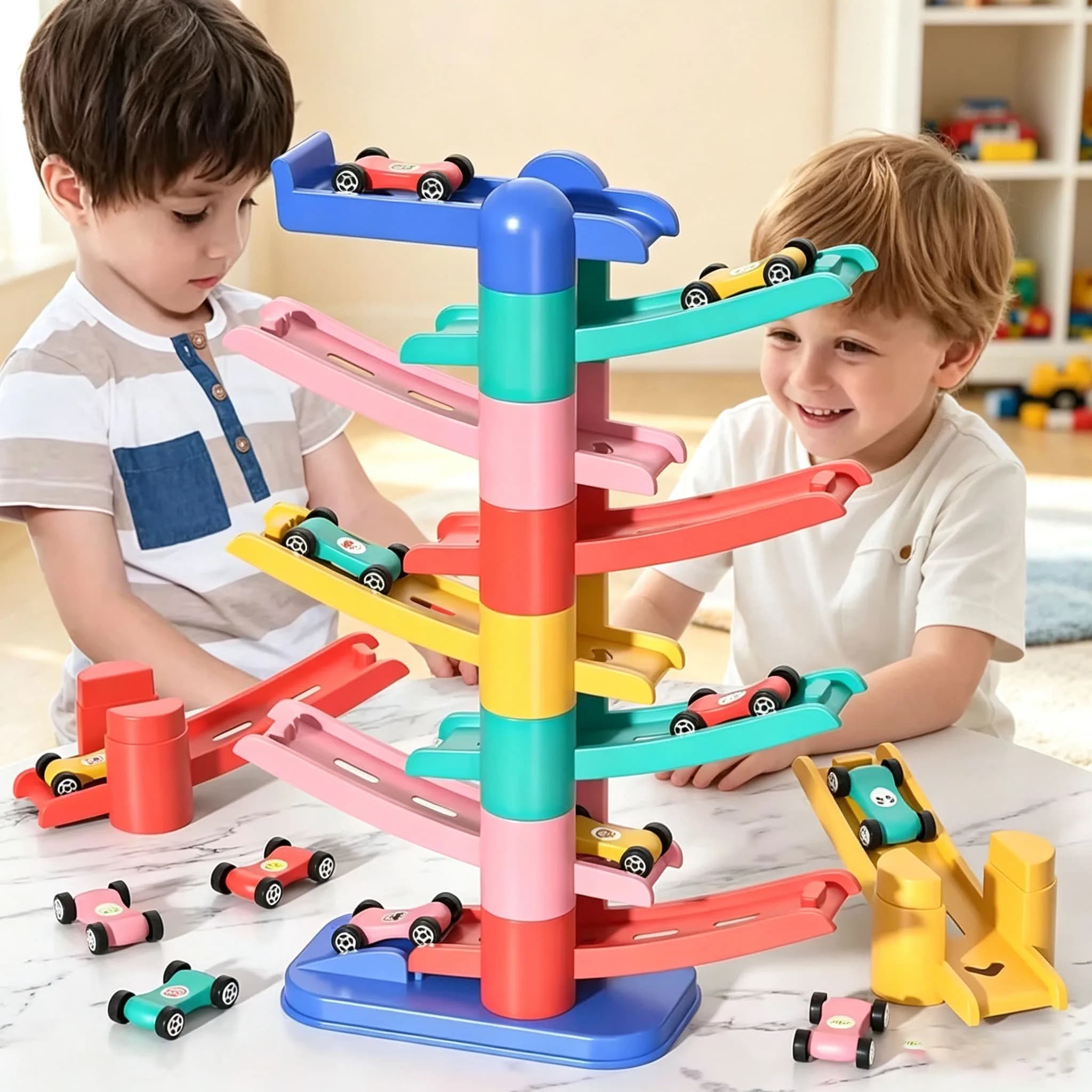 Children's Games Gliding Track Car 2 to 5 Years Inertia Toy Multi Layer Cartoon Puzzle Slide Car Roller Coaster Racing Toys Gift