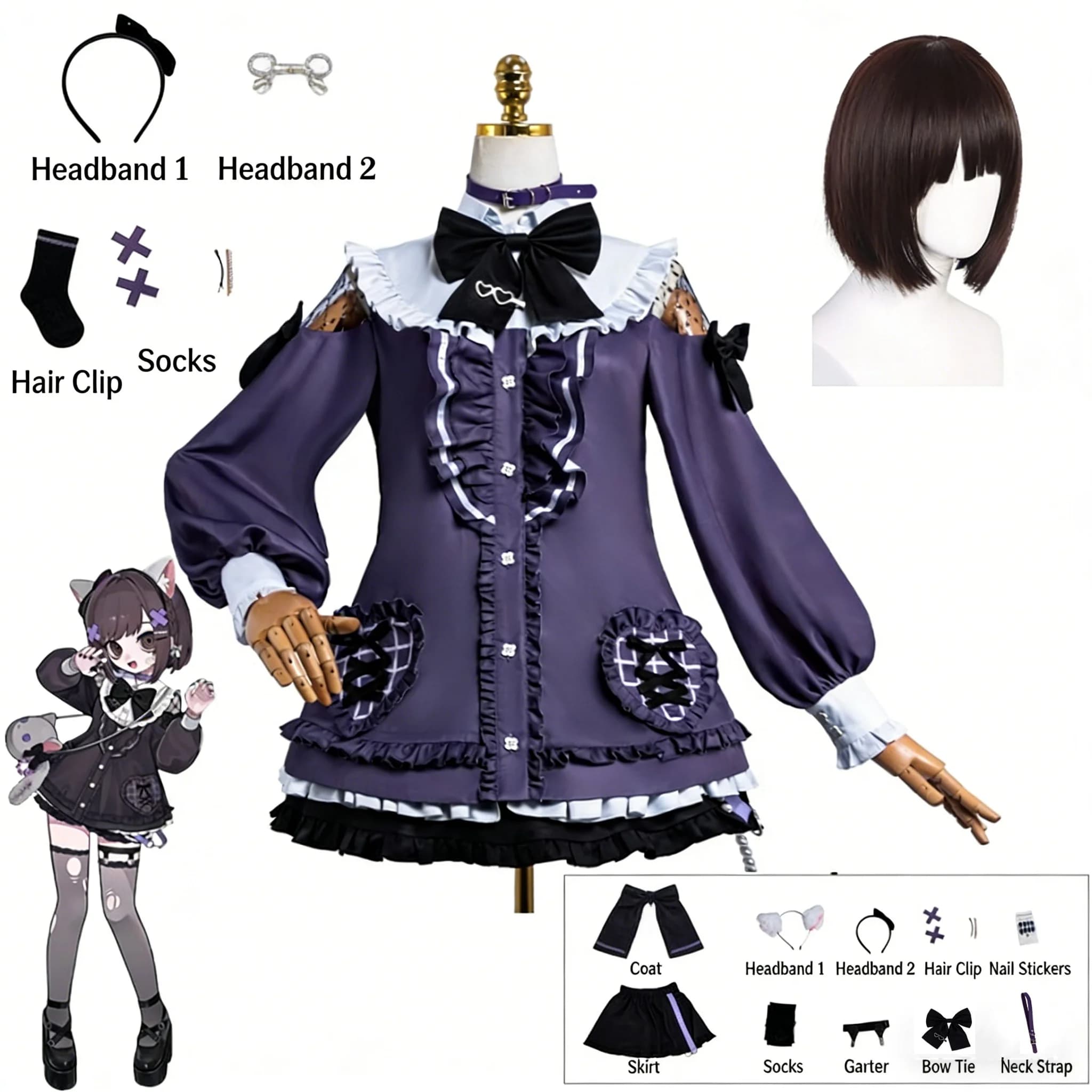 Costumi Cosplay Anime Game Project Sekai 25 Shinonome Ena, Abito Gotico, Gonna Carina Quotidiana, Borsa, Orecchini, Set Completo per Festa di Halloween