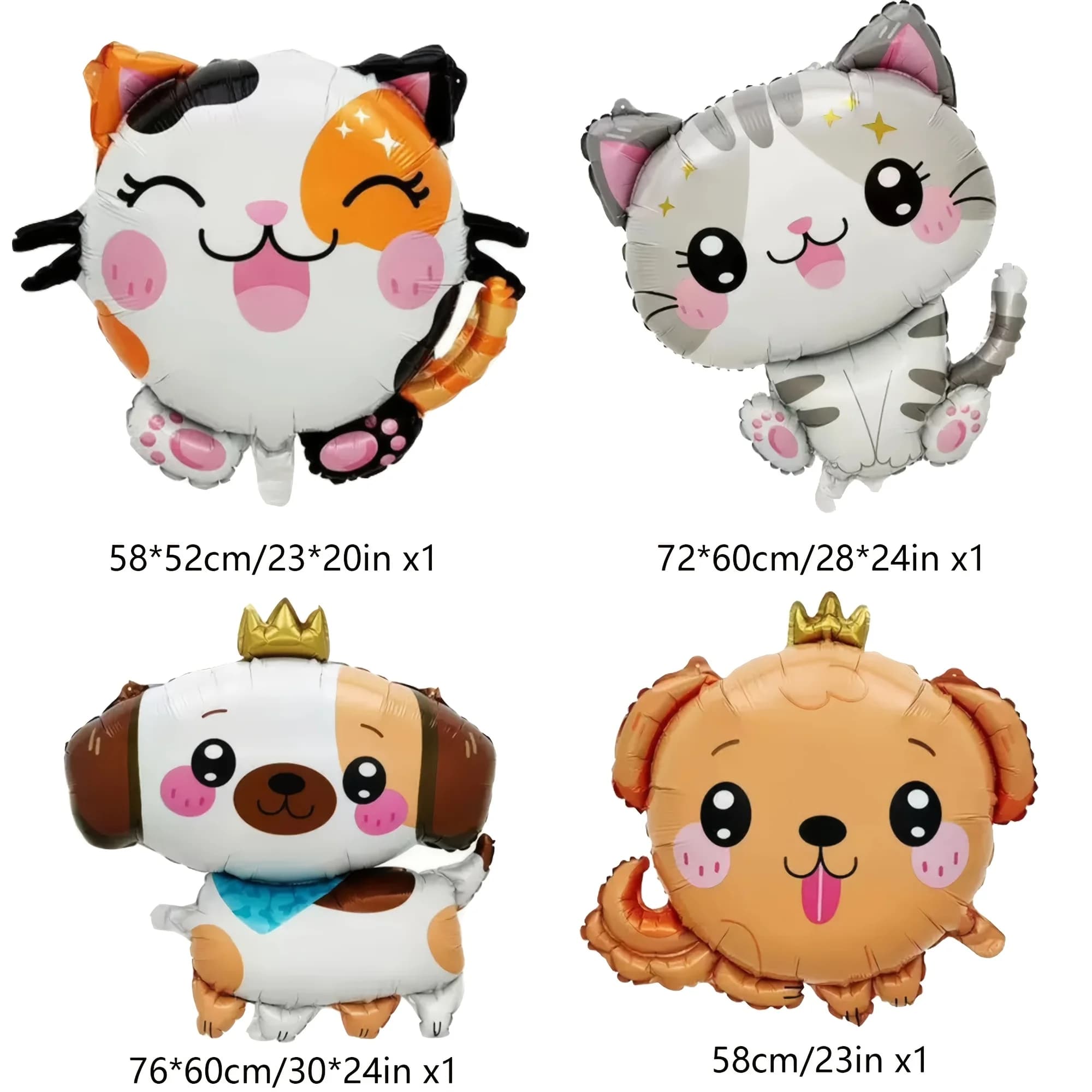 2/4Pcs Cartoon Cat Dog Foil Balloons Kawaii Kitty Puppy Animal Balloon for Birthday Party Baby Shower Decor Supplies