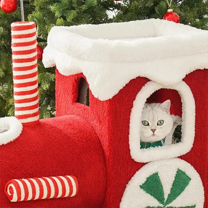 Treno di Natale CatTree Telaio da arrampicata multifunzionale per gatti Giocattolo Tiragraffi per gatti | Decorazioni per gatti natalizi