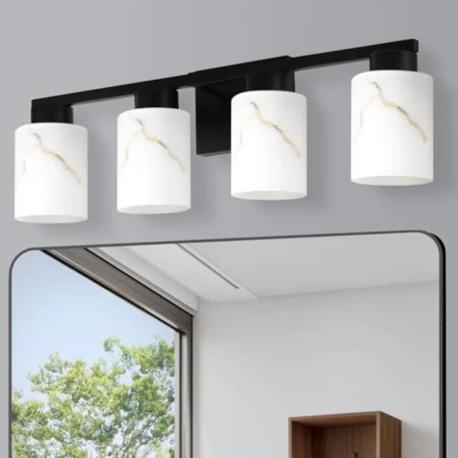 Lampade da Bagno Moderne, Applique in Metallo con Vetro in Marmo Bianco per Specchio del Bagno, Soggiorno, Camera da Letto