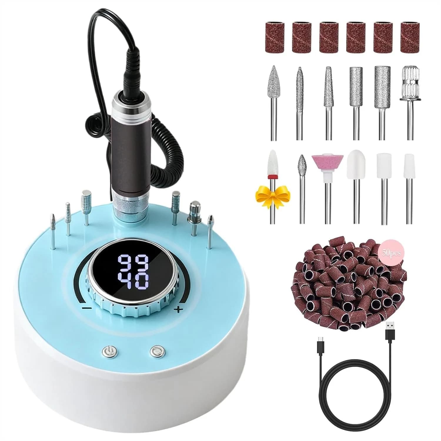 Fresa Elettrica per Unghie, 40000 RPM, Ricaricabile Senza Fili con Punte e Base per Unghie Acriliche, Rimozione Smalto Gel