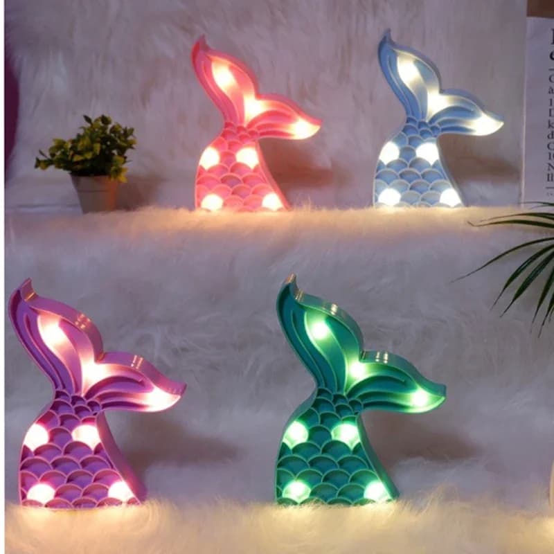 Coda di sirena LED Luce notturna Lampada da interno Festa Casa Camera da letto Cuore carino Decorazione per bambini Luce regalo per ragazza di Natale dei cartoni animati