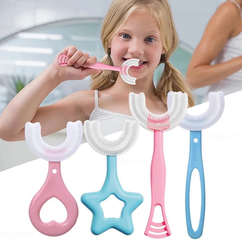 Spazzolino a U per Bambini, Pulizia Orale a 360 Gradi, Spazzolino Morbido con Milioni di Nano Setole in Silicone, Massaggiagengive per Neonati