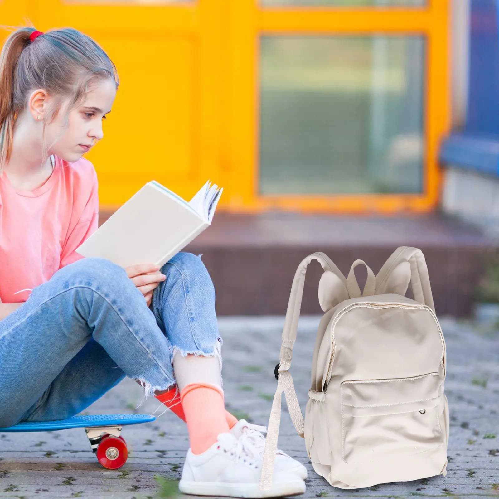 Zaino Scolastico Bianco Carino per Ragazze, Impermeabile, Leggero, con Tasche Multiple, Design Semplice, Versatile Borsa da Viaggio per Libri per Adolescenti