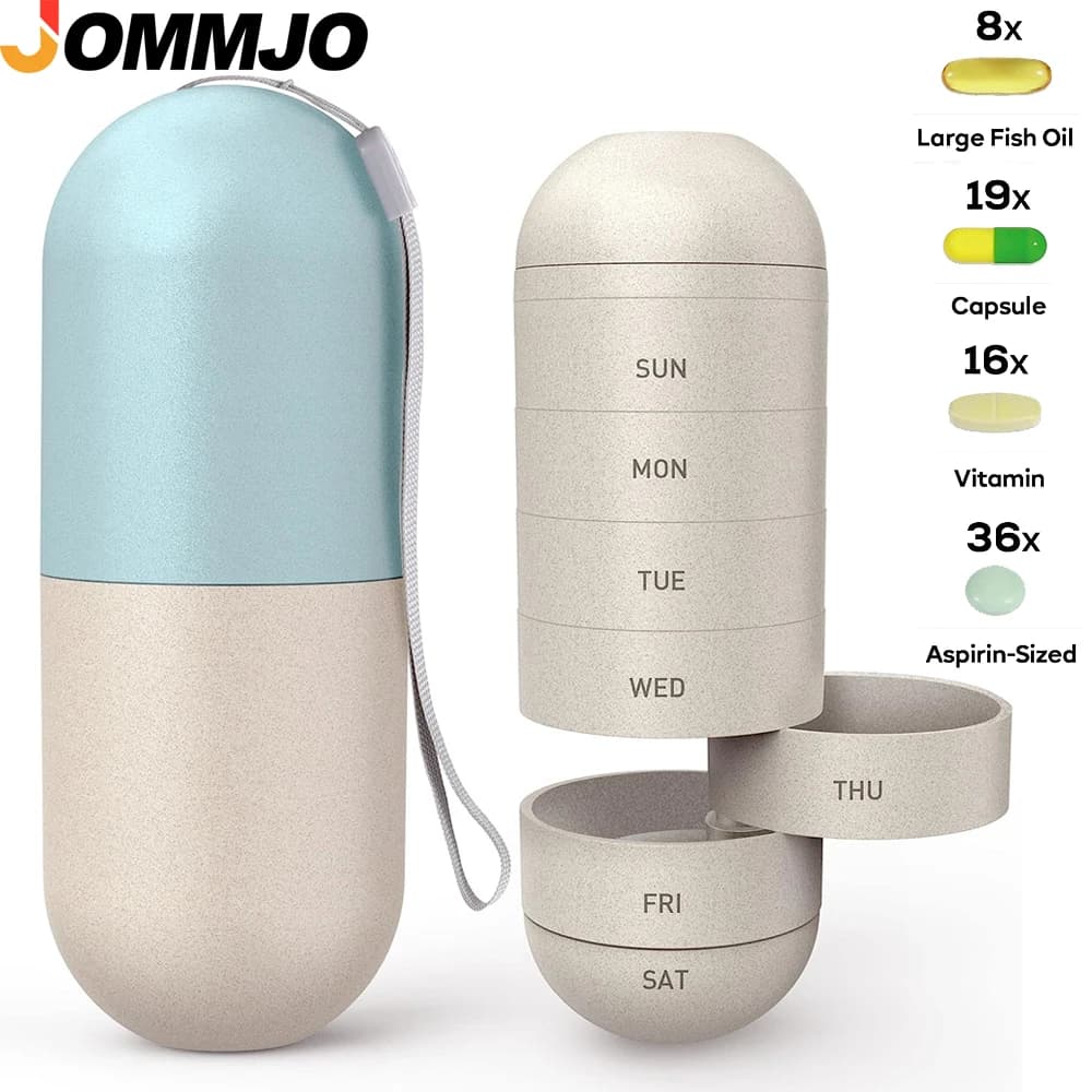 Weekly Organizer for 1-piece pills, laser cutting signage, traveller without BPA, 7-day pill case to contain pills, vitamins, fish oil