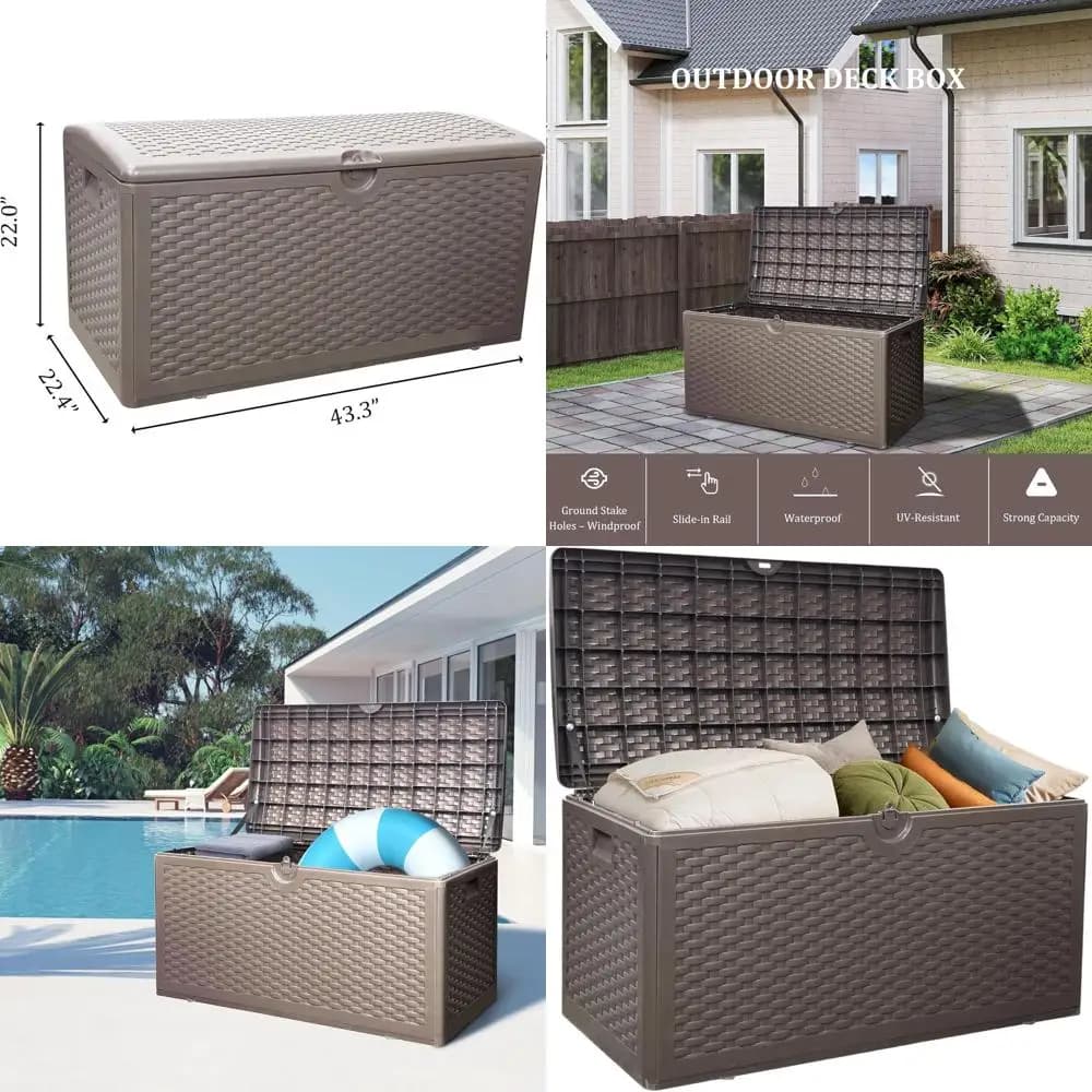 Contenitore da Esterno con Chiusura di Sicurezza da 90 Galloni - Impermeabile, Resistente ai Raggi UV, Ideale per Patio, Bordo Piscina e Giardino