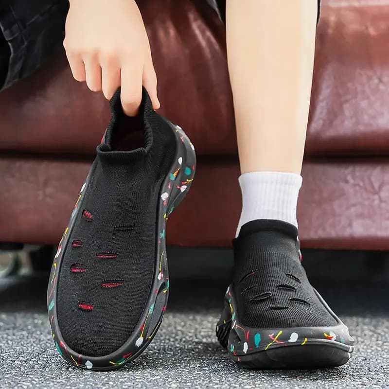 2026 Lightweight Stretch Mesh Thick Sole Height Increasing Sneakers Summer Breathable Non-Slip Durable Casual Sock Shoes Men