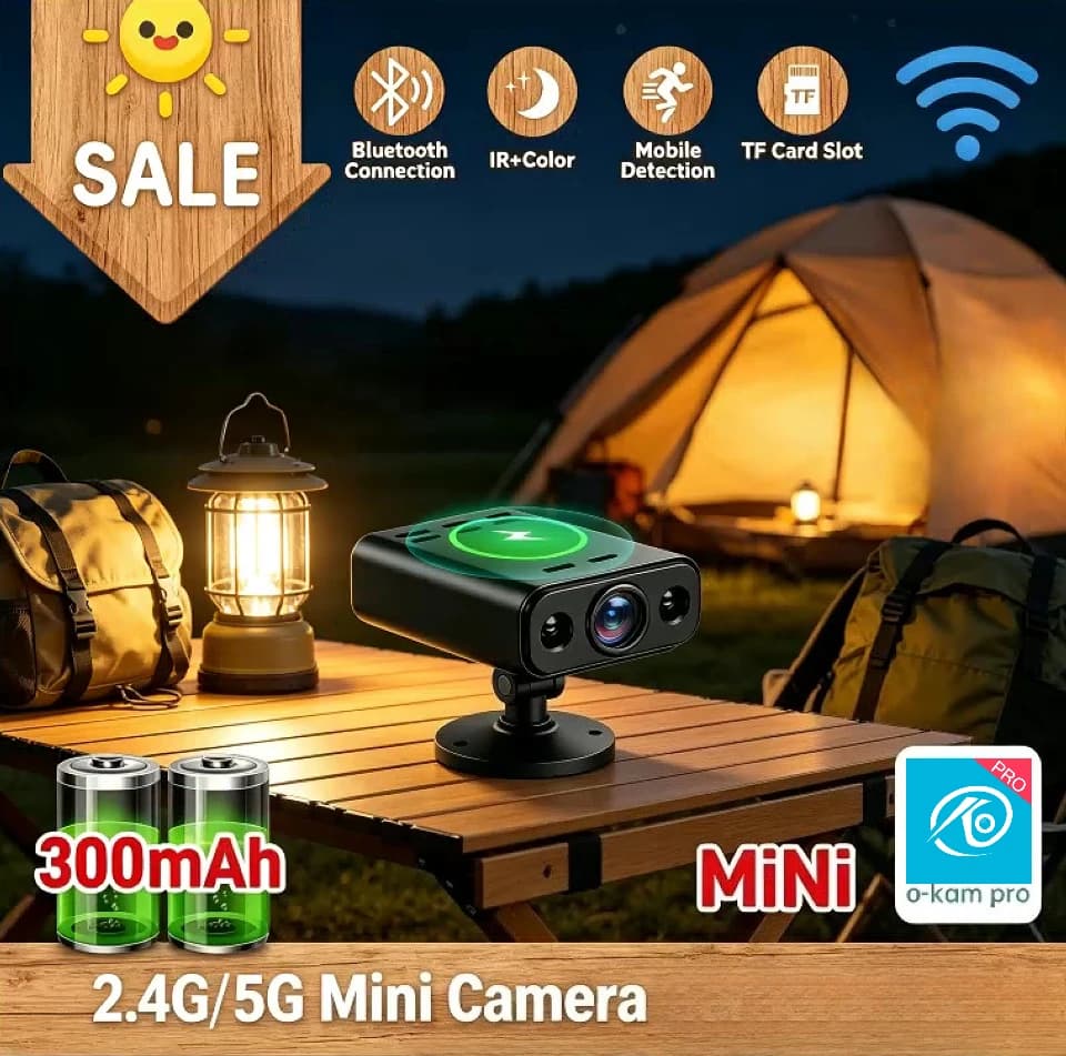 Mini Camera Battery Powered Wire-free 2.4G/5G WiFi Bluetooth Indoor Security Cam Night Vision Wide Angle Pet Baby Monitor
