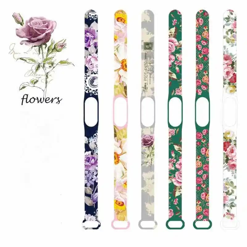 Cinturino in silicone per Mi Band 3 4 5 6 7 Mi Band 3 4 5 6 7 Bracciale serie fiore per cinturino di ricambio per orologio Mi Band