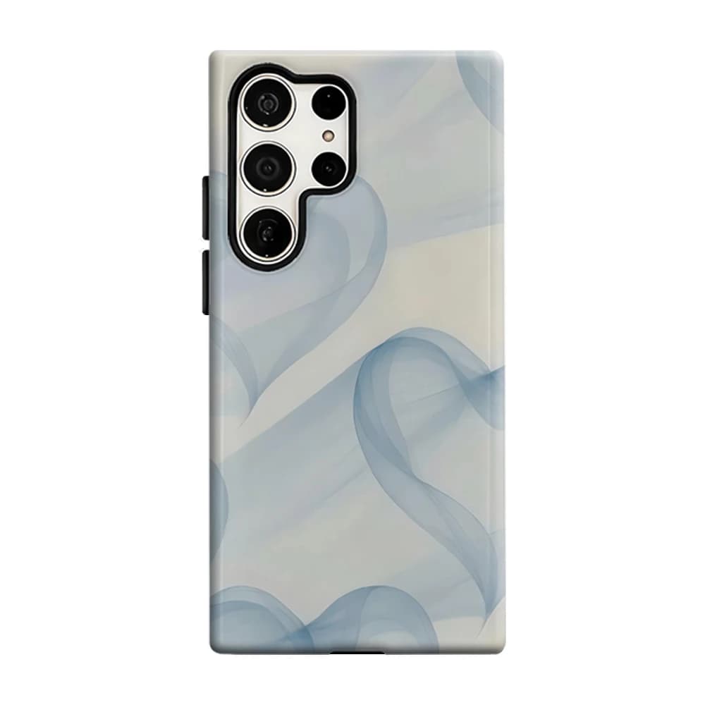 Custodia per telefono con riccioli a forma di cuore blu pallido per Samsung Galaxy S25 Ultra S24 S23 Ultra Plus Cover posteriore lucida a doppio strato