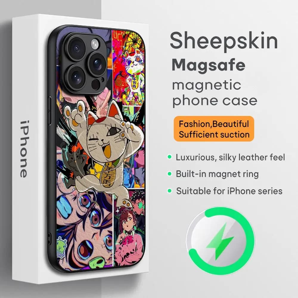 Custodia per telefono con design modello anime Dandadan caldo per iPhone 16 15 14 13 12 11 Plus Pro Max pelle di pecora Magsafe di lusso di fascia alta