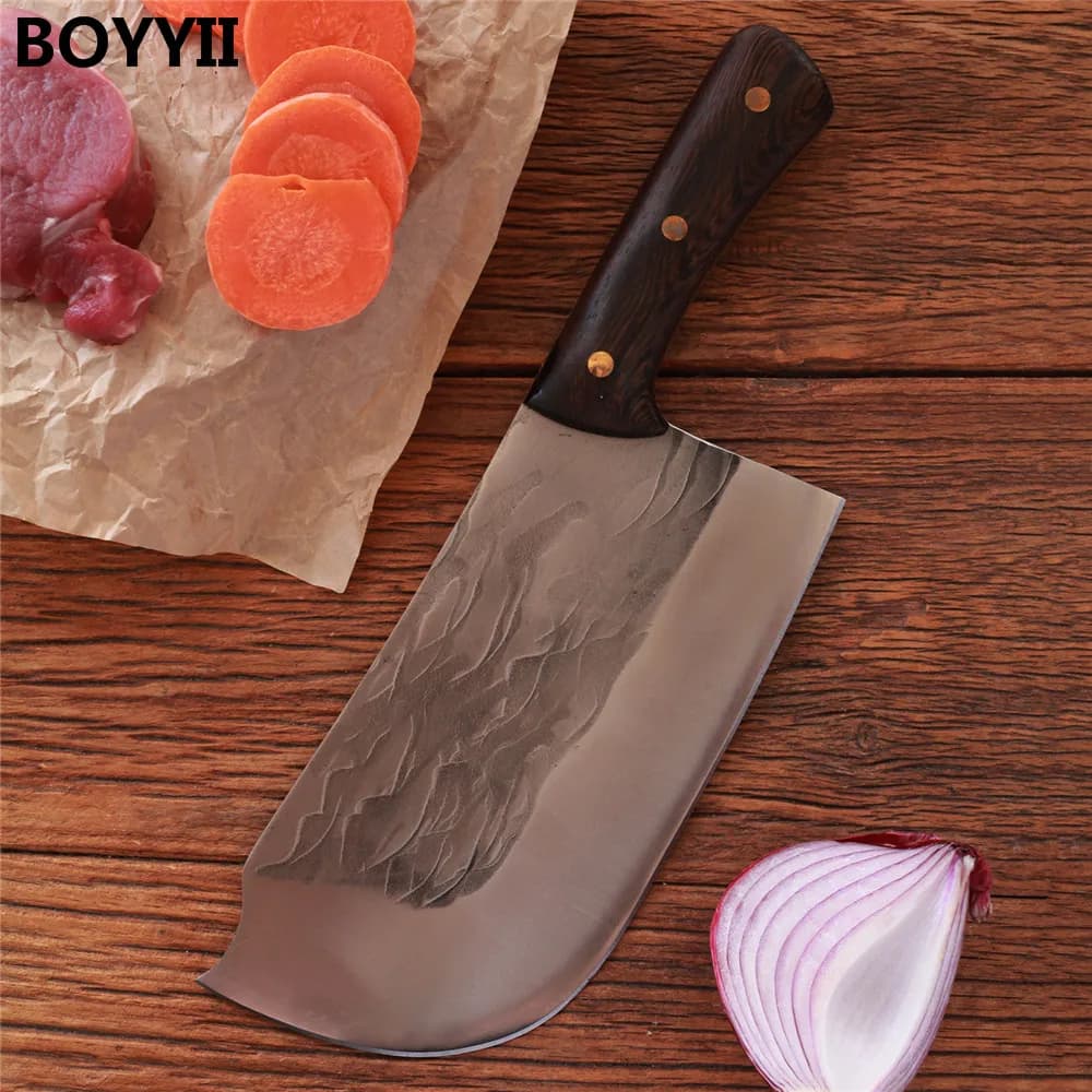 Coltelli da Cucina Forgiati, Coltello da Macellaio per Ossa, Mannaia per Carne in Acciaio Inossidabile con Manico in Legno, Coltello Cinese per Affettare, Utensili da Cucina