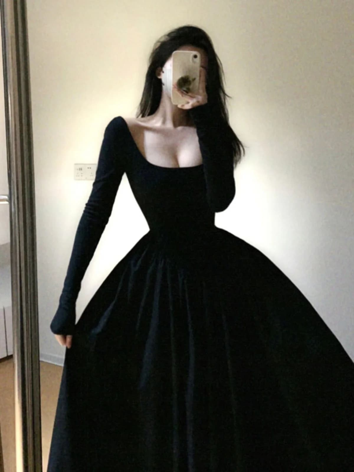 Abito Lungo Elegante Stile Hebe, Unico e Snellente in Cotone e Spandex, Vestito da Donna per Pendolarismo Urbano e Stile Casual