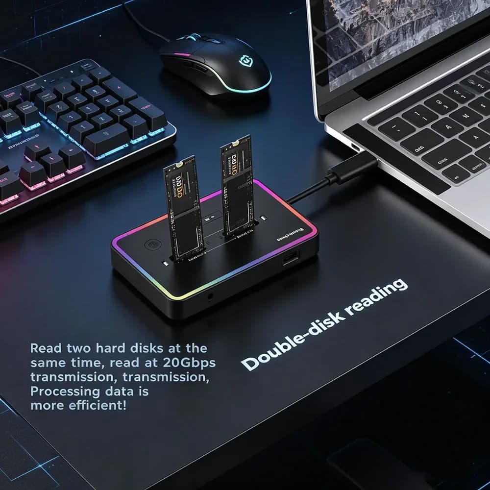 Box esterno Elite Type C 10Gbps per clone offline a 2 bay, docking station SSD a doppio protocollo M.2 per PCIe NVMe o SATA