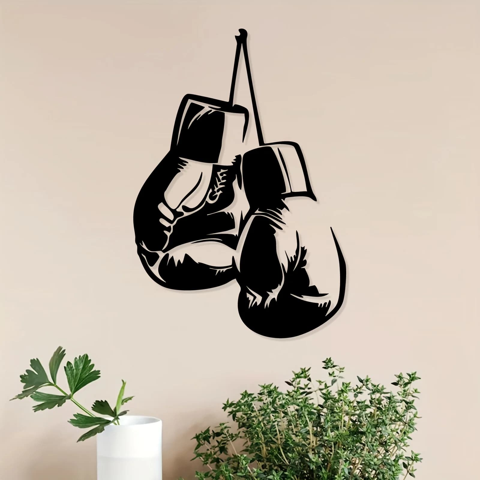 CIFBUY Wrought Iron Boxing Gloves Wall Art Statue, Rustproof Metal Hanging Decor for Gym, Fence, Basement, Gift for Boxing Lover
