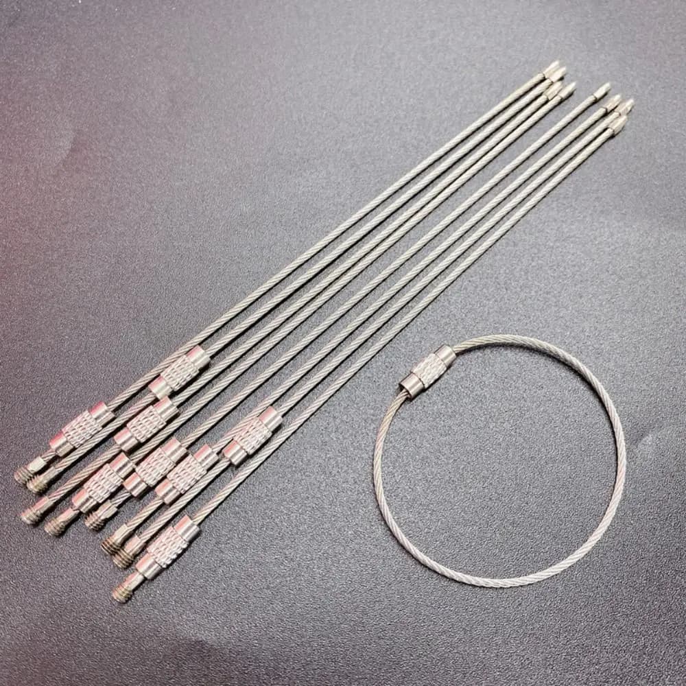 10 Pezzi Portachiavi in Acciaio Inox con Corda e Chiusura a Vite, Antifurto, Robusto e Semplice