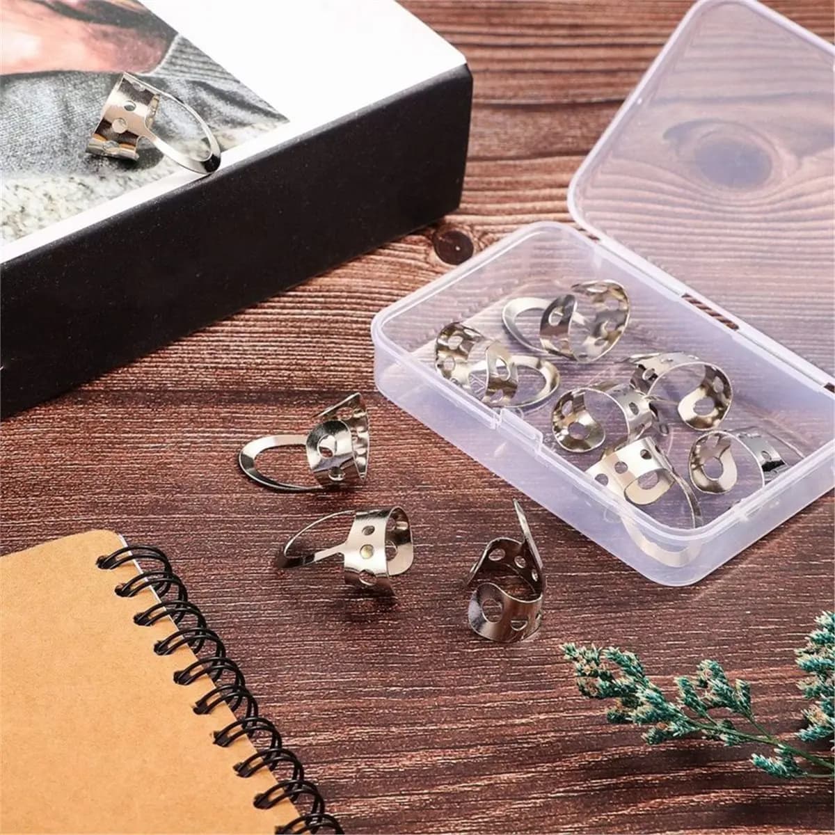 B72ABG 12 Pcs Stainless Steel Metal Finger Picks, Open Design Including Finger Thumb Picks, Adjustable for Guitar, Banjo