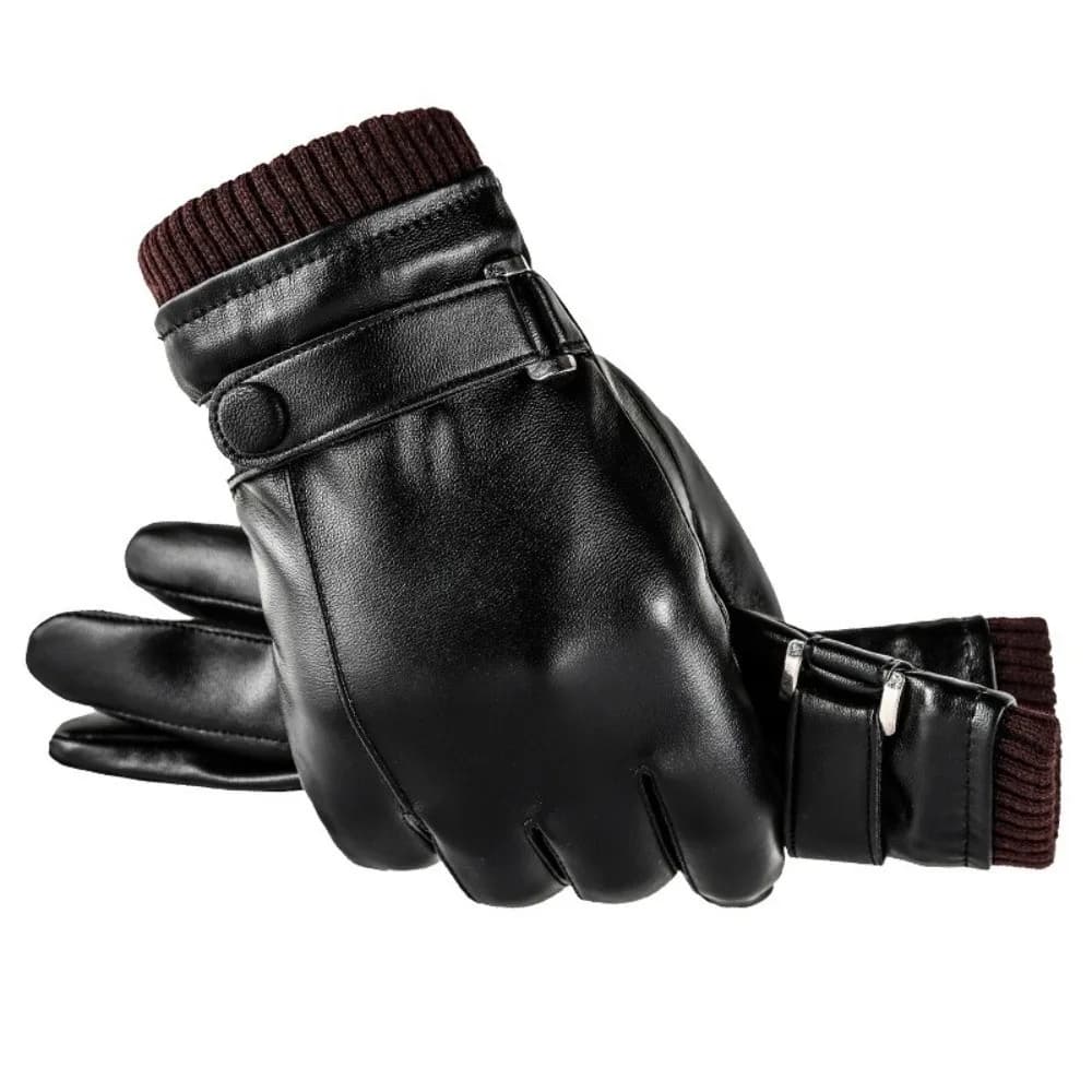 Warm Leather Touch Screen Gloves Non-Slip Windproof Driving Cycling Gloves Waterproof Thickened Winter Men Gloves Outdoor
