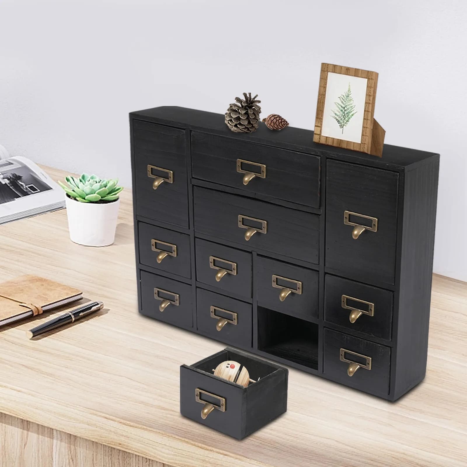 Desk Organizer with 12 Drawers, Wood Storage Cabinet on Desk, Storage Container