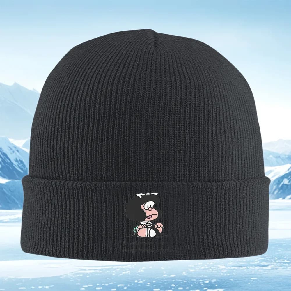 2026 Girl Seated With Glasses. Black Hair. Men Women Unisex Knitted Hat Beanie Pullover Cap Winter Thermal Warm Christmas Outdoo