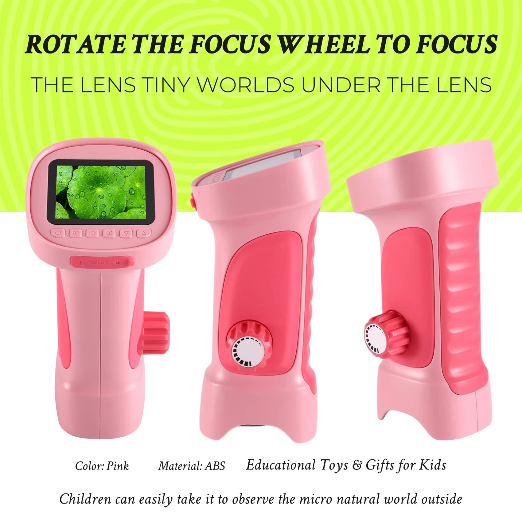 Microscopio digitale portatile ABXD per bambini, zoom 1000X, mini microscopio con fotocamera e schermo IPS da 2,4 pollici, rosa, microscopio per bambini
