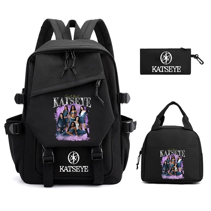 3Pcs Set Group KATSEYE Backpack With Lunch Bag,Pencil Case Lightweight Outdoor Bookbag Boys Girls Schoolbag Women Laptop Rucksak