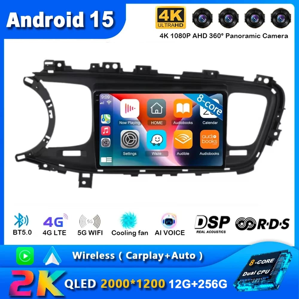 Android 15 KIA K5 Carplay Autoradio Per Optima 3 TF 2010 - 2015 Navigazione Multimediale Lettore GPS Stereo WiFi + 4G video 360 Macchina Fotografica