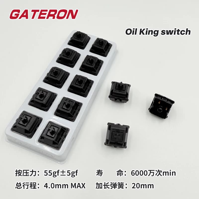 Gateron Oil King Switch 5 Pin Hot Swap Nero Originale Lubrificazione di fabbrica Interruttore lineare 55gf per tastiera meccanica da gioco