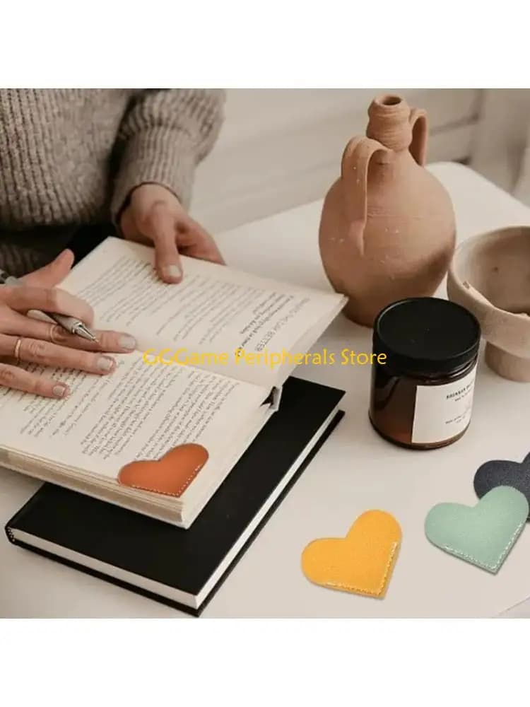 U55B 10Pcs Heart Leather Corner Page Book Marker for Journal Planner Notebook