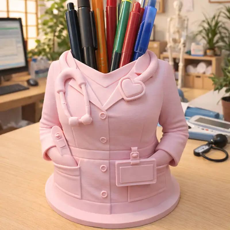 3D Printed Doctor Nurse Figurine Pen Holder Personalized Medical Staff Desk Organizer Creative Storage Box