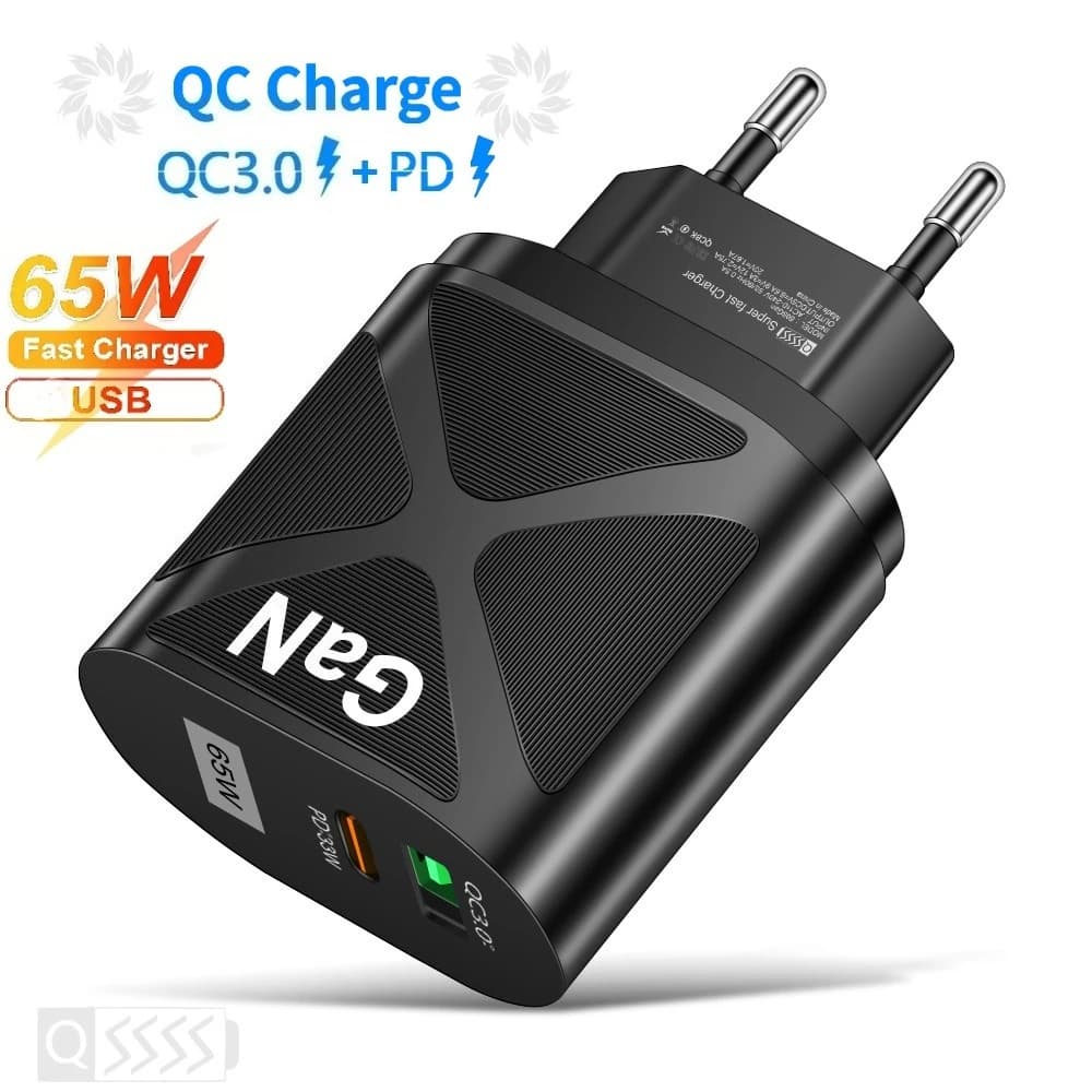 65W USB GaN Charger PD Fast Charging Wall Charger Adapter Type C Quick Charge Mobile Phone Charger For iPhone 15 Xiaomi Samsung