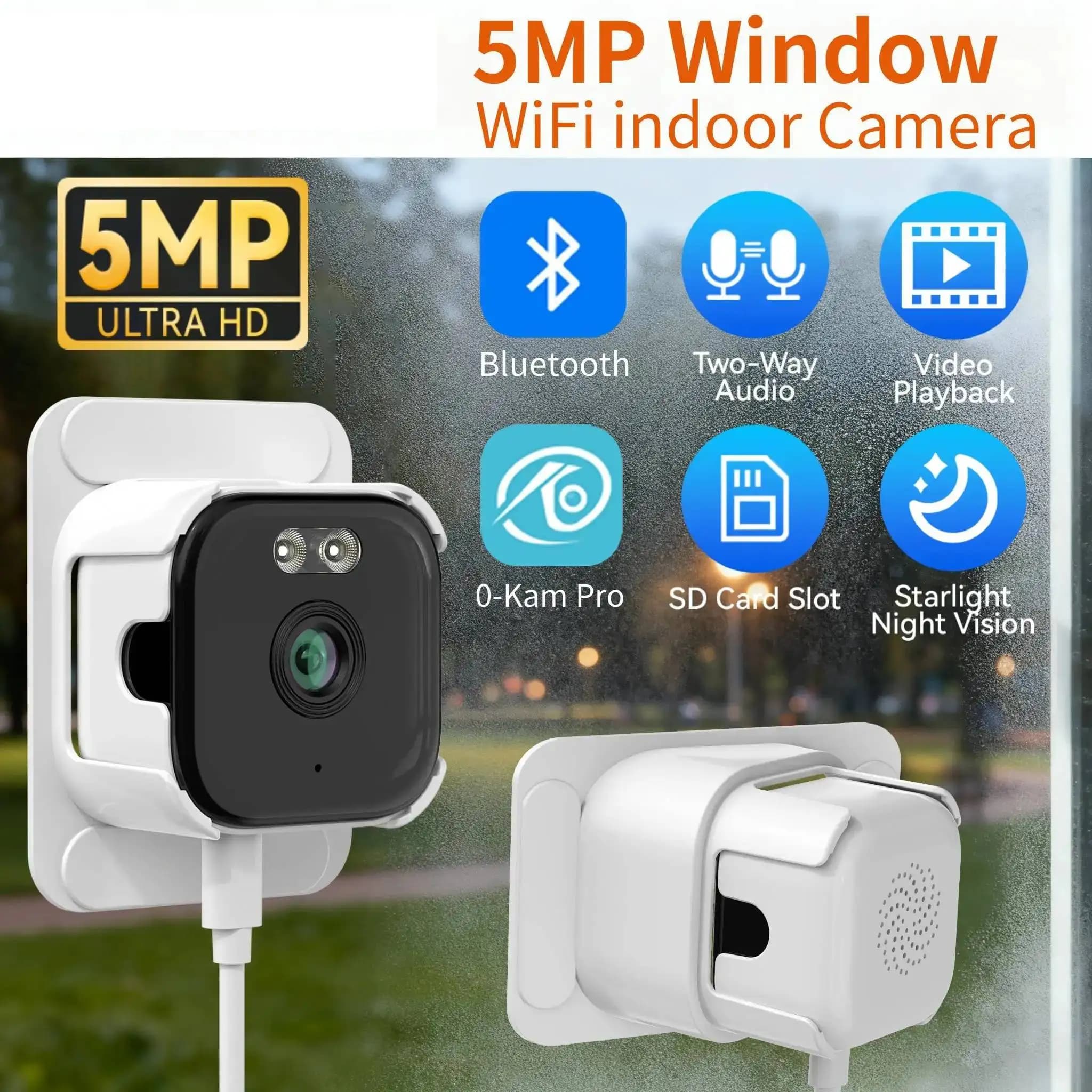 Telecamera da Finestra 5MP, Telecamere WiFi 5GHz per Sicurezza Domestica, Visione Notturna a Colori, Rilevamento Movimento, Registrazione 24/7, Installazione Rapida