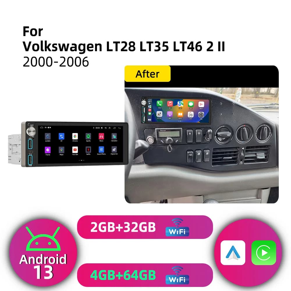 Carplay Android for VW Volkswagen LT28 LT35 LT46 2 II 2000-2006 1Din Car Stereo 6.86 Screen GPS Multimedia Autoradio Radio