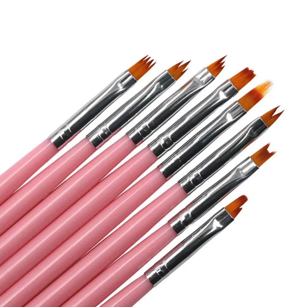 Set di 8 Pennelli Professionali per Nail Art con Manico Rosa, Strumenti per Pittura Unghie, Kit Manicure per Uso Domestico e Professionale