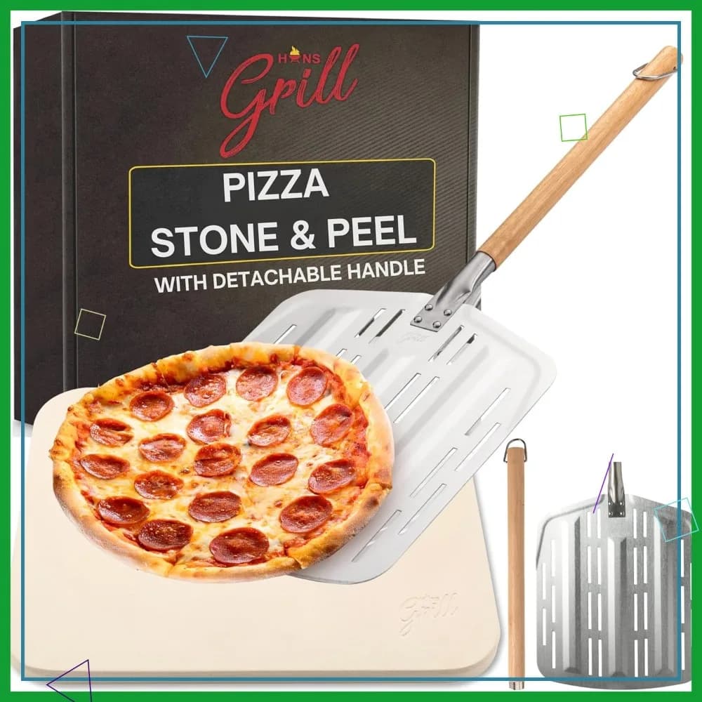 Pietra per Pizza PRO XL 15x12" Rettangolare per Forno, Griglia o BBQ, Include Pala per Pizza in Alluminio