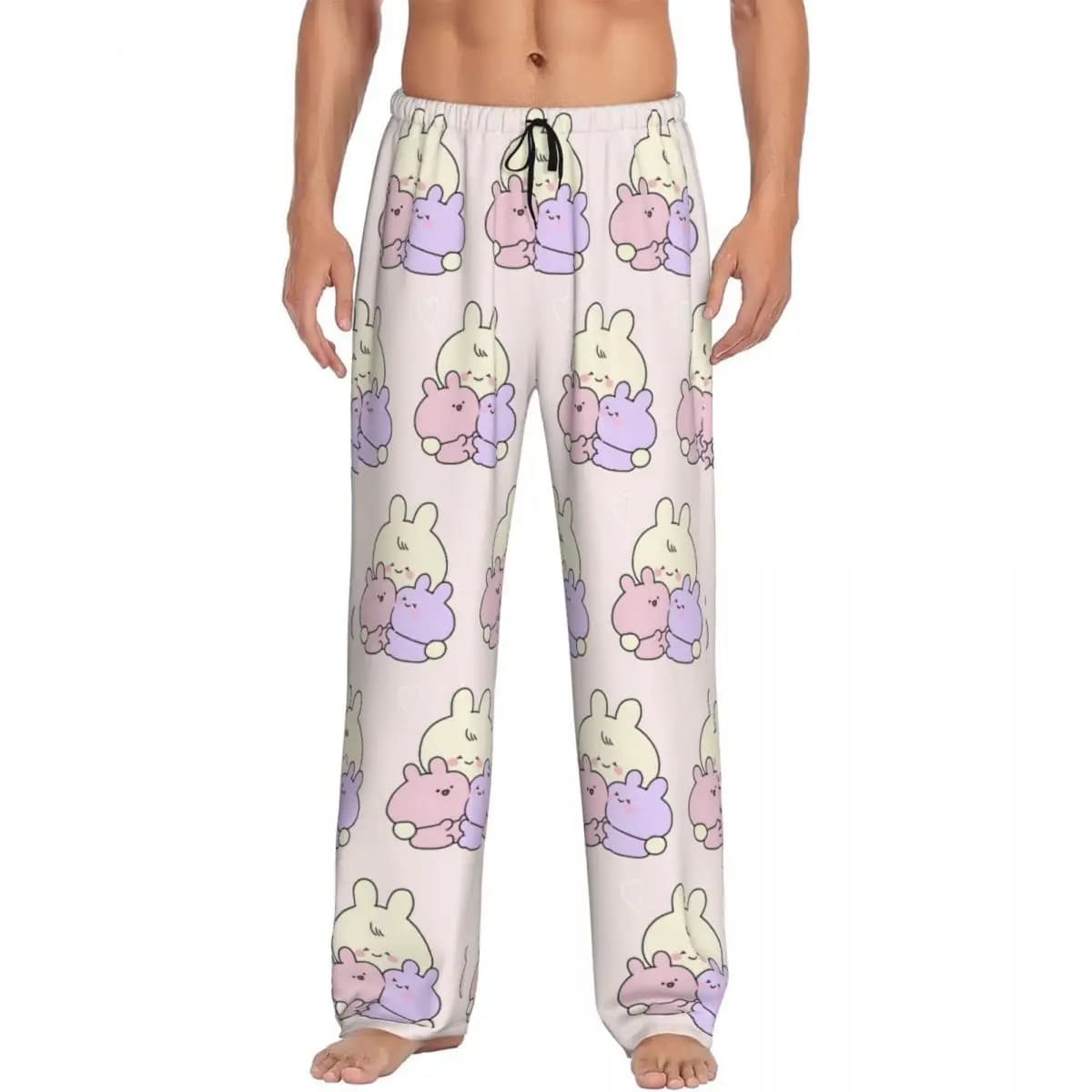 Custom Men Asamimichan Pajama Pants Print Cute Rabbit Sleep Sleepwear Bottoms with Pockets