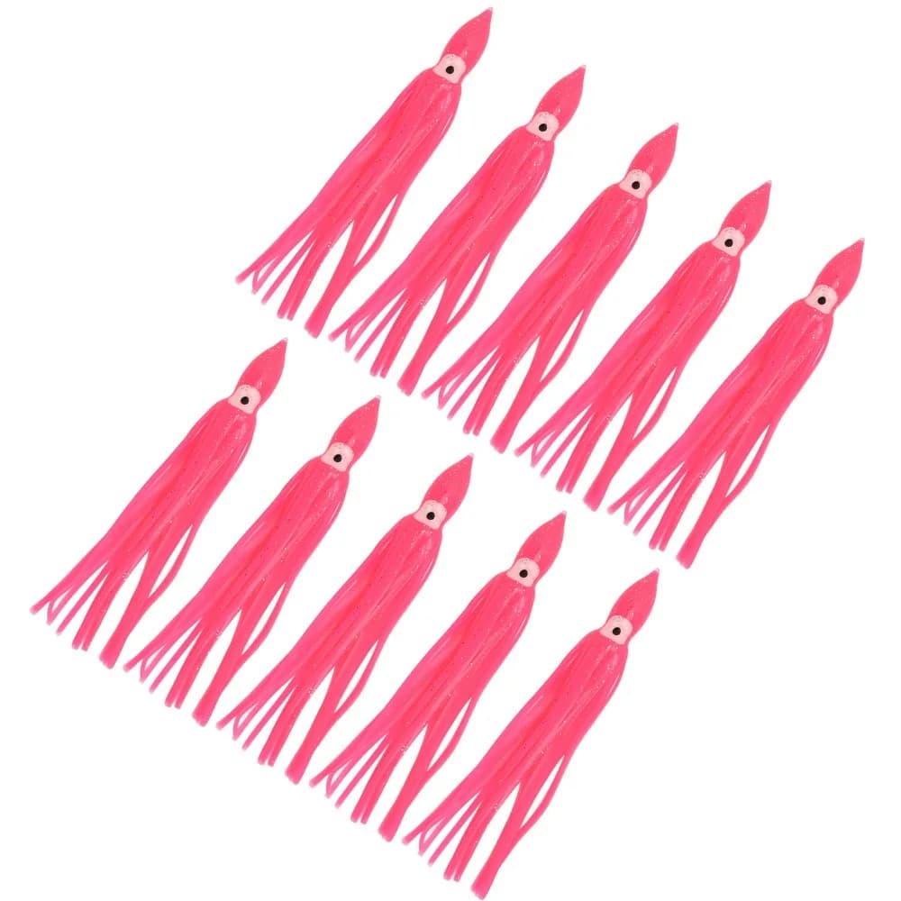 10PCS Durable PVC Squid Skirts Lures 14/16/18cm Soft Fishing Lures Lifelike Eyes Pink Trolling Baits Freshwater Fishing