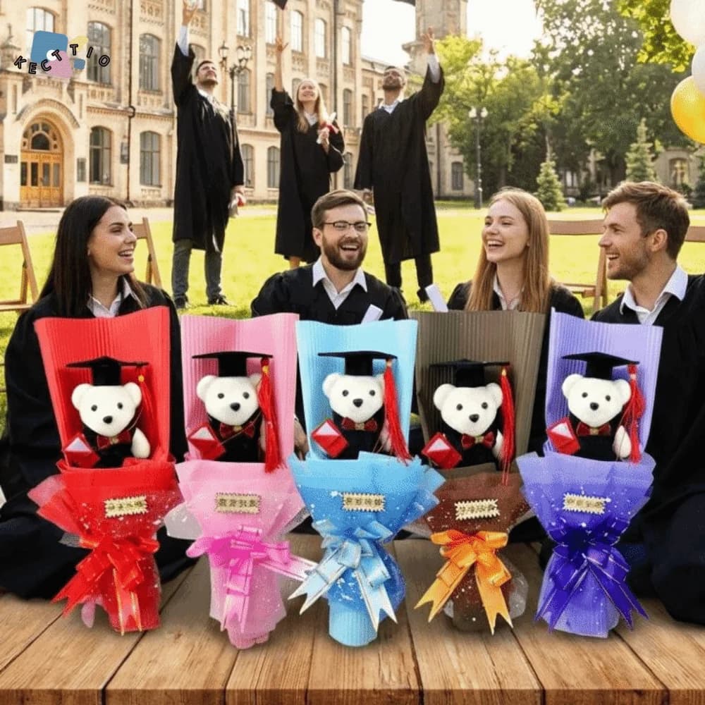 Grazioso Bouquet di Orsetti per la Laurea, Bouquet di Orsetti Simulati, Orsetto di Peluche Simulato per Celebrazioni Personalizzate