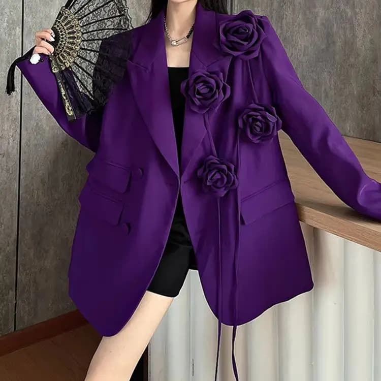 Giacca blazer viola da donna elegante cappotto oversize moda vintage Y2k giacca da abito Harajuku manica lunga capispalla anni 2000 vestiti 2024