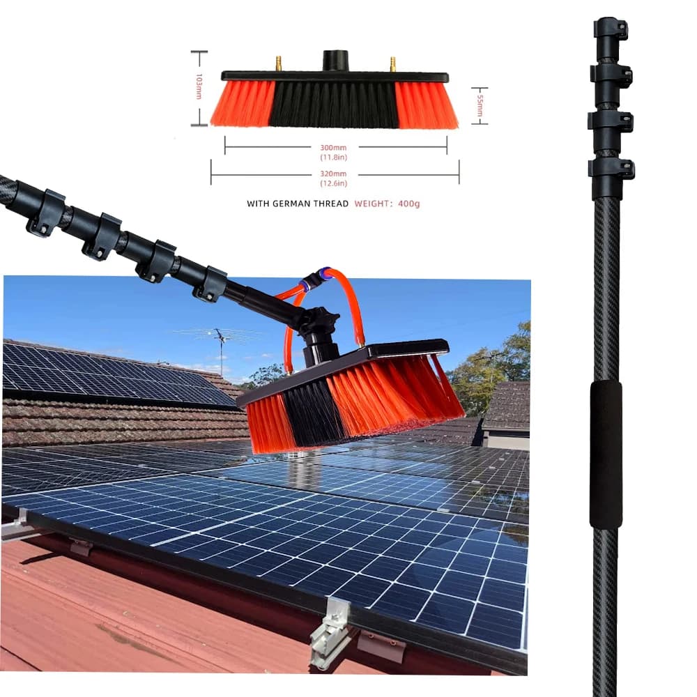 Qiyun 24FT Long Handle Telescopic Pole Water Fed System Solar Panel Cleaning Brush Durable Metal Wash Brush for Window Cleaning