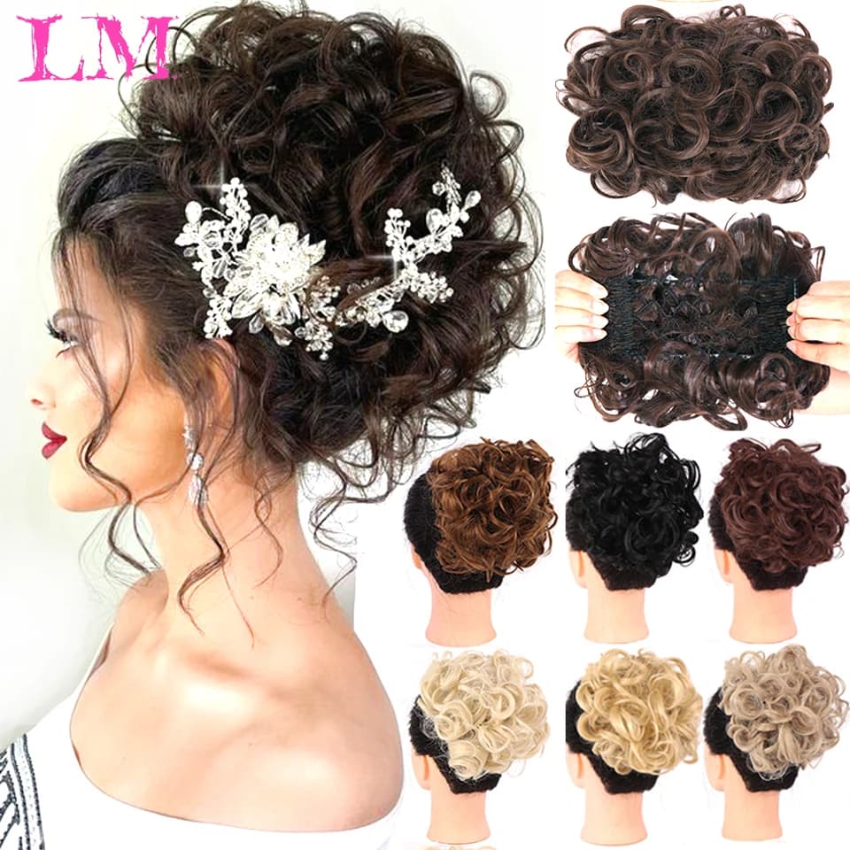 LiangMo Sposa Disordinato Grande Panino per Capelli Ricci Chignon con Clip a Pettine nella Copertura della Coda dei Capelli Estensione della Coda di Cavallo Capelli Finti Naturali Sintetici