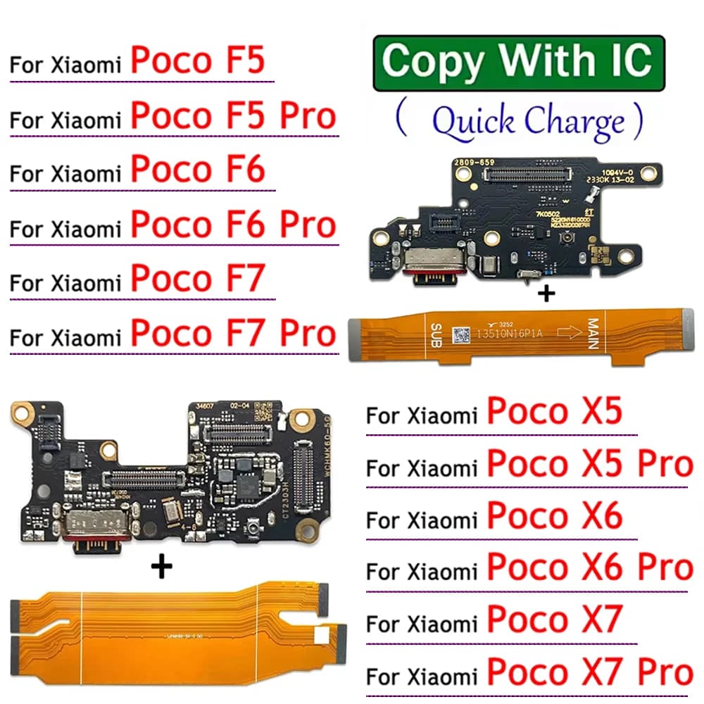 New For Xiaomi Poco X5 X6 X7 F5 F6 F7 Pro 4G 5G USB Port Charger Dock Connector Charging Board Microphone Main Flex Cable