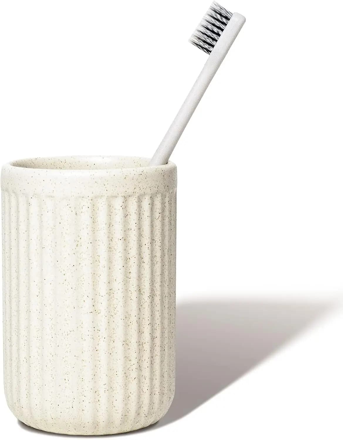 Portaspazzolino in Ceramica, Contenitore Cilindrico Ondulato per Bagno, Organizer Multiuso