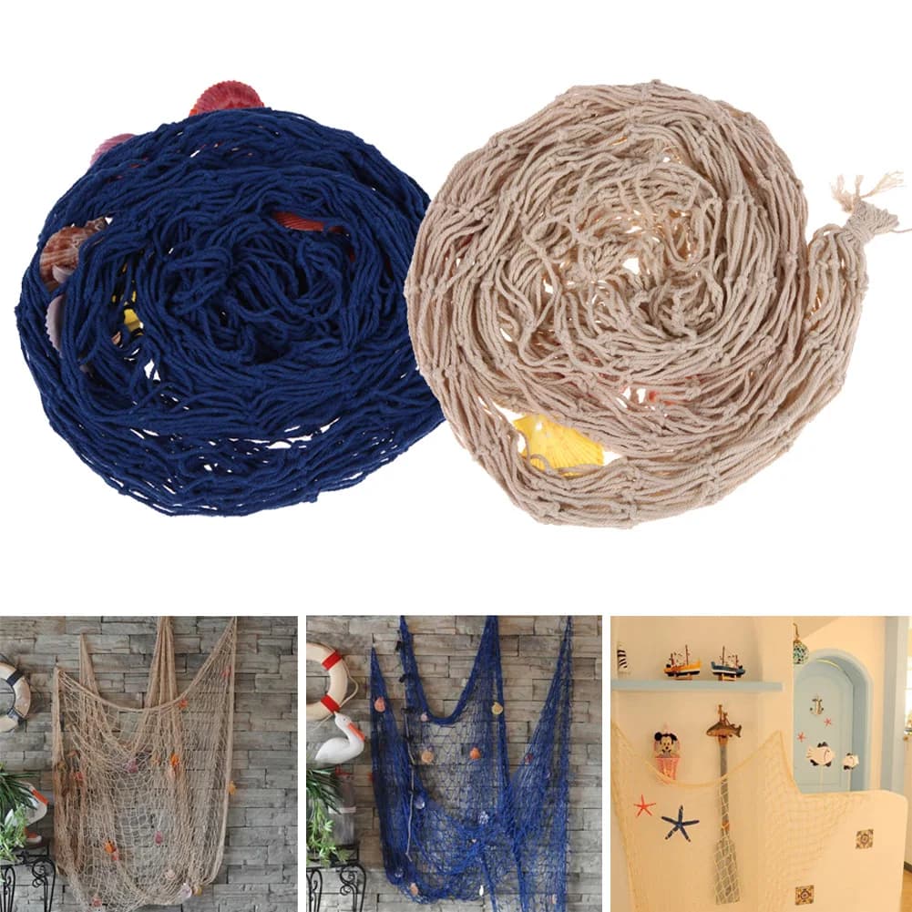 Decorazione da Parete con Rete da Pesca in Stile Mediterraneo, 1x2m, Tema Spiaggia, Accessorio per Fotografia