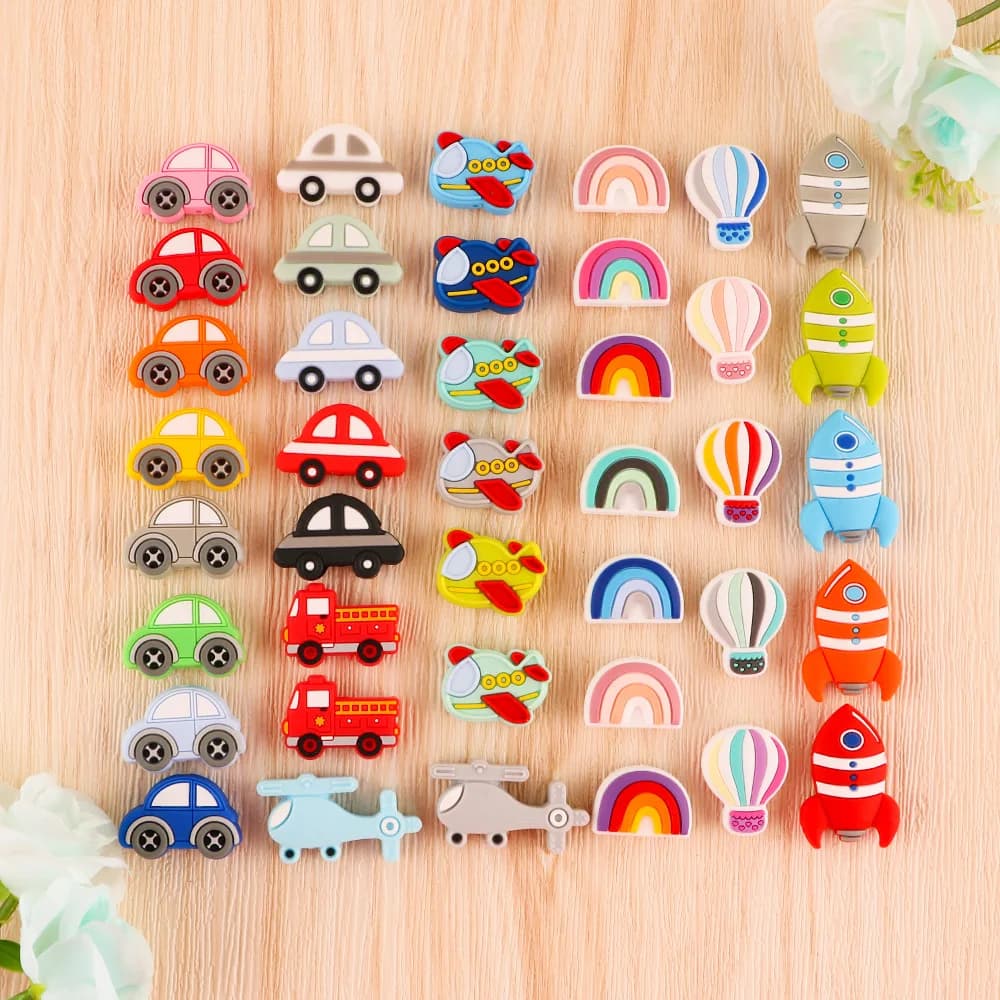 5/10 pezzi di perline in silicone per auto aereo serie arcobaleno per creazione di gioielli ciondoli per braccialetti accessori fai da te