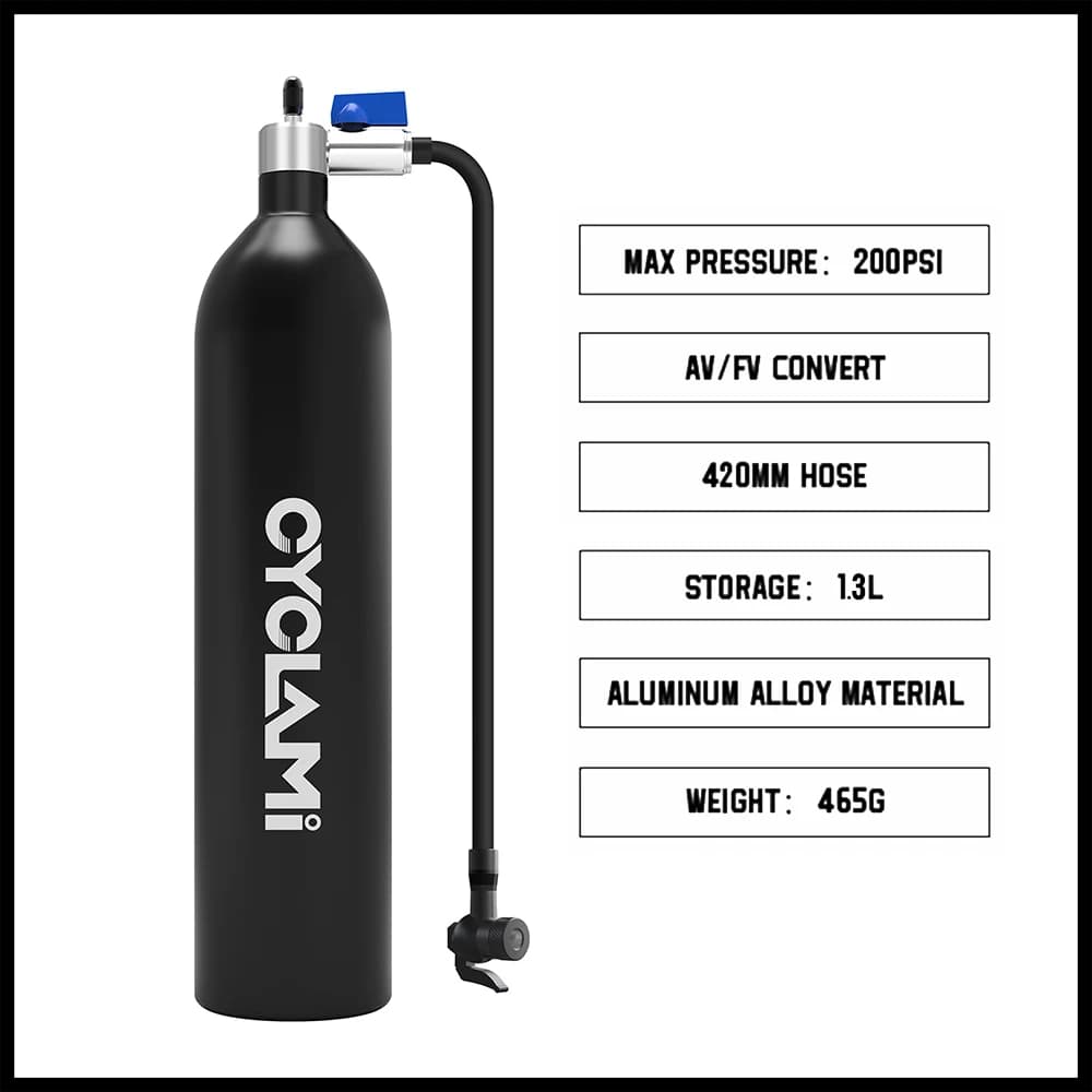 CYCLAMI Lega di Alluminio 1.3L MTB Strada Gonfiatore Pneumatico Bottiglia d'Aria Pneumatico Booster Con Valvola Cilindro del Gas Per Bici Vuoto Tubeless Pneumatico