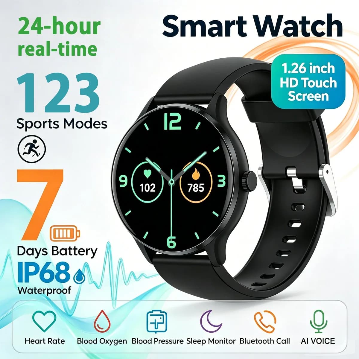 2026 New Smart Watch Men Women: Bluetooth Calling 123+ Sports Mode Flashlight Game Split Screen Function Outdoors Smartwatch