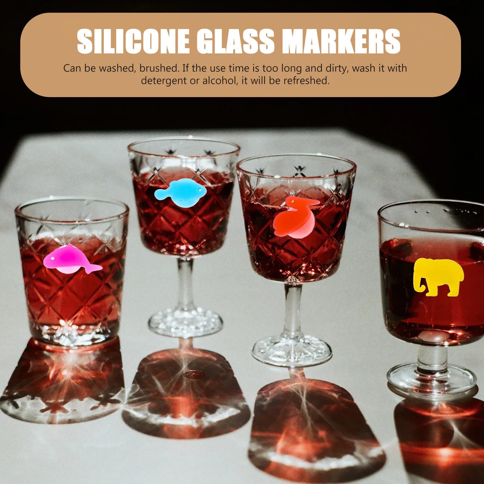 24Pcs Premium Silicone Wine Markers Animal Theme Glass Identifiers for Cocktail Parties Ktv Restaurants Family Gatherings